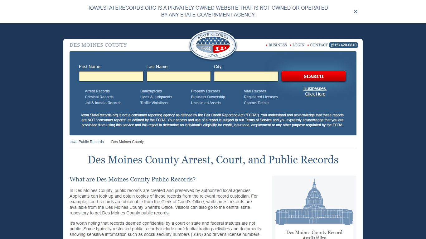 Des Moines County Arrest, Court, and Public Records