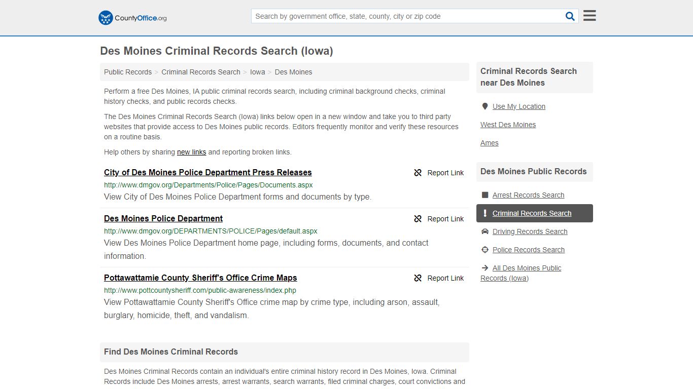 Des Moines Criminal Records Search (Iowa) - County Office